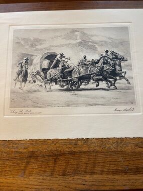 Rare- “Taking the Lead-Chuck Wagon Race-Calgary”.   George Shepherd